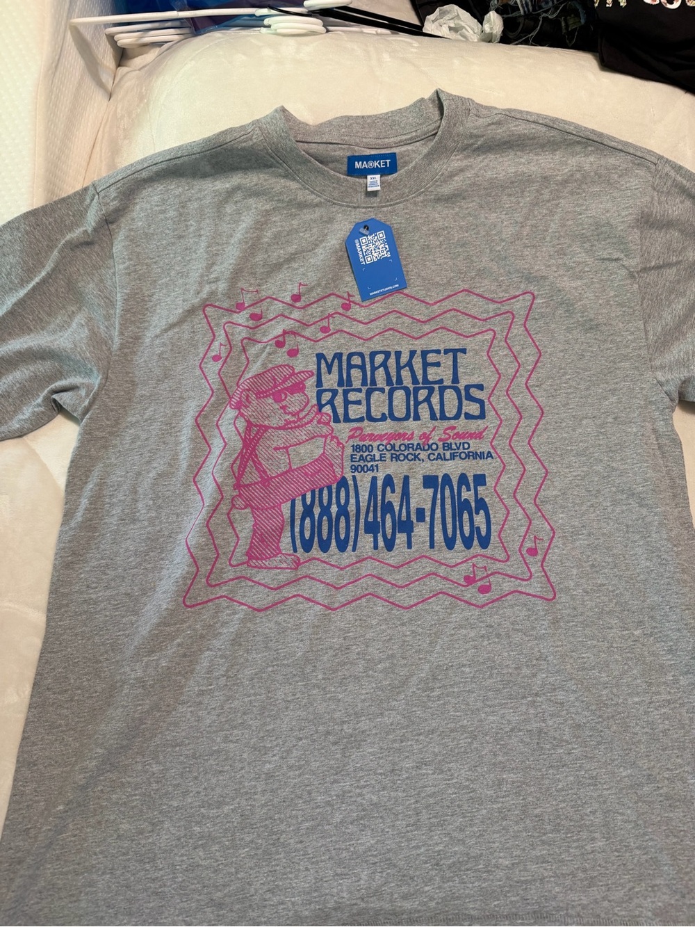 MArket Gray Tee with Blue Tag